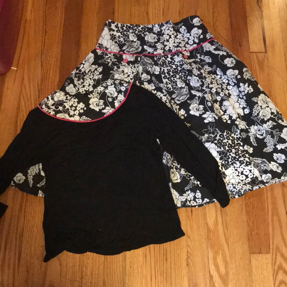 Black, white, and pink floral 2 piece set